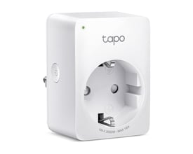 TP-LINK Tapo P110M mini smart Wi-Fi plug med energiovervågning og Matter-support, vist på hvid baggrund.