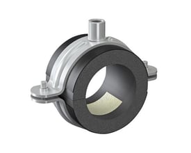 ISOCLAMP rørbærer til 35 mm rør, fremstillet af polyurethan og gummi med metalbeslag og gevind.