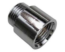 Forkromet afzinkningsfri messing haneforlænger med 3/8" udvendigt gevind og 3/8" indvendigt gevind, 20 mm lang.