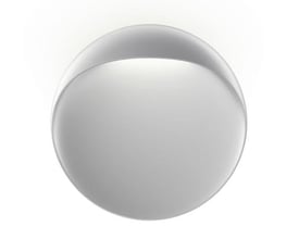 Frontbillede af den runde Flindt Væg Ø400 LED-DA lampe i aluminium med varmt, dæmpet lys.