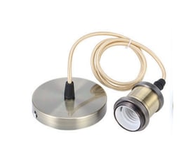 Grøn-bronze lampefatning med roset og 150 cm stofledning, E27 fatning, 60W maks. Klar til montering.