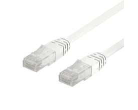 Deltaco 50-pak U/UTP Cat6 patch kabel på 0,3m, hvidt LSZH kabel med to RJ45 stik, set fra front.