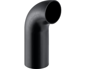 Geberit 90° afløbsbøjning i sort PE-HD materiale med 90 mm diameter og synligt mærke.