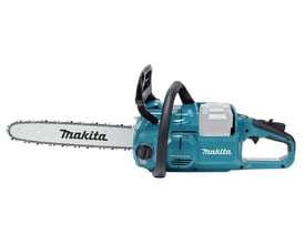 Makita UC022GZ kædesav i 40V serien, med 35 cm sværd og synlige batteripladser på den grønne krop.
