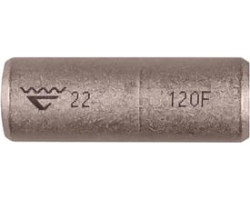 Elpress CU-pressemuffe KSF120M med skillevæg, 120mm², fortinnet kobber. Synlig mærkning '22 120F' på siden.