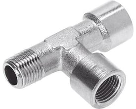 Festo T-forskruning NPFC-T-2G34-R34-FMF med messinggevind og forniklet overflade, ideel til trykluftsystemer.