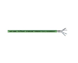 Lapp Kabel Etherline Torsion P Cat.6A S/FTP industrielt Ethernet-kabel i grøn PVC med åben ende, der viser fire snoede parledere.