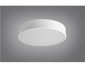 Unic-Light Campus C500 34W CCT MPO loftlampe med mikroprismatisk optik i hvid og en diameter på 500mm, monteret på grå baggrund.