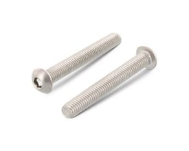 Button head skrue M6x16 i A2 rustfrit stål med fuldt gevind og indvendig 6-kant, set på hvid baggrund.