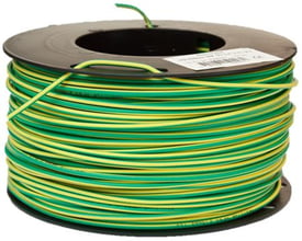 Texiline HF90 monteringsledning på spole, 2,5 mm², gul/grøn. Ledningen er halogenfri og godkendt til skibe og offshore.