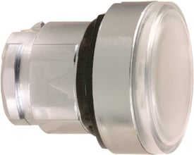 Schneider Electric Harmony Style 4 trykknap, hvid og krom, 22mm diameter, vist fra siden med monteringsmekanisme.