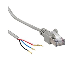Schneider Electric kommunikationsledning på 3 meter med RJ45-stik og afisoleret ende med tre farvede ledninger.