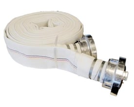 Hvid pumpeslange 2" med Storz koblinger af aluminium, 30 meter lang og klar til brug.