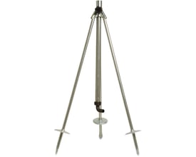 Bevo Nordic stativ til cirkelsprinkler med 3/4" muffe og slangestuds, lavet af metal med tre jordspyd.