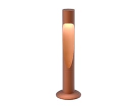 Flindt Garden pullert i corten med en ensymmetrisk lyskegle, der skaber et varmt, nedadgående lys.
