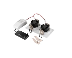 Komplet SLV NEW TRIA downlight sæt med hvid ramme, to lyskilder og tilhørende driver og monteringsdele.