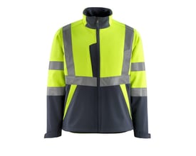 Mascot softshelljakke model 15902-253 i hi-vis gul og mørk marine, str. L, med reflekser og høj krave.