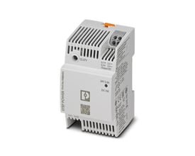 STEP3-PS/1AC/24DC/2.5/PT strømforsyning fra Phoenix Contact i hvid plast med mærker og indikationer.