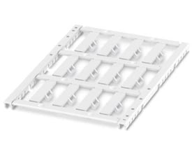 Phoenix Contact UCT-WMTBA hvidt kabelmærkeskilt med 12 enkeltskilte og skriftfelt på 29 x 6 mm, vist på hvid baggrund.