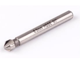 Ironside HSSE-spidsforsænker på 8 mm med tre skær og 90° vinkel, vist skråt med skærehoved og cylindrisk skaft.