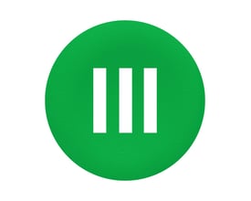 Schneider Electric grøn trykflade med hvidt symbol "III", designet til Ø30 mm flush trykknaphoveder.