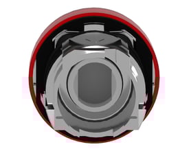 Schneider Electric Harmony Style 4 LED lampehoved i rød, set indefra, med monteringsbeslag og klemmer.