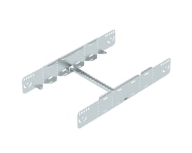 Detaljebillede af OBO Bettermann multifunktionsstykke til kabelstige, der viser samlingen og galvaniseret overflade.