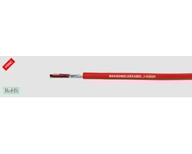 HELUKABEL signalkabel J-H(ST)H Bd 6x2x0,8 mm med rød kappe og mærkat "BRANDMELDEKABEL J-H(St)H", vist med afisoleret ende.