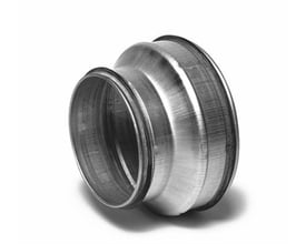 Galvaniseret stålreduktion til ventilation, 125mm til 100mm, med nippel-tilslutning i begge ender og dobbeltlæbetætning.