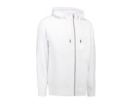 ID Identity Hættecardigan core i hvid, størrelse 3XL, vist med lynlås og kængurulomme.