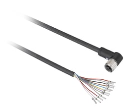 Schneider Electric XZCP 8P M12 PUR sensorkabel på 5 meter med en vinklet hun-tilslutning og afisolerede ledninger.