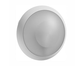 Hvid SpectrumLED E27 loftlampe med rund, rillet skærm, IP65 og IK08, Ø30 cm og 9 cm høj.