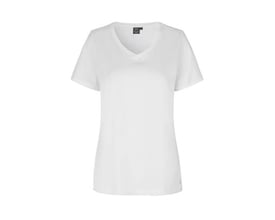 ID Identity dame T-shirt i hvid, størrelse XL med en feminin v-hals og en smal ribkant.