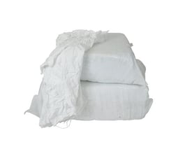 BlueStar hvide bomuldsklude, standardkvalitet, leveres i 10 kg pakker som rektangulære bundter indpakket i hvidt materiale.