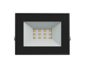 Sort SpectrumLED 10 W LED-projektør med IP65 og neutralhvidt lys, set lige forfra med synlige LED’er.