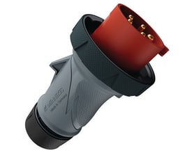 Mennekes PowerTOP Xtra CEE-stikprop på 32 A, 400 V og fem poler, set skråt med rødt stik og gråt hus.