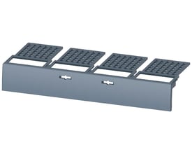 Siemens 4-polet terminal cover i grå plast til 3VA støbte husafbrydere, vist i perspektiv.