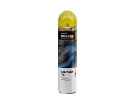 Mercalin markeringsspray 600ml i dåse med gul hætte, mærket "Mercalin TS temporary marking spray" på grålig baggrund.