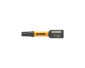 Ironside kraftbit med Torx T20-profil og 32 mm længde, vist vandret med sort spids og gul midterdel.