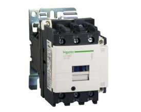 Schneider Electric LC1D80MD kontaktor med 80A, 220V DC spole og 3 NO poler, set forfra med monteringsbeslag.