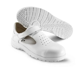 Sika Footwear Fusion sandal i hvid med velcro lukning og perforeret overdel, str. 38, med skridsikker ydersål.