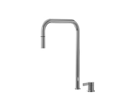 Lavabo Alkymist 788 RS Square køkkenarmatur i børstet stål med høj U-tud, separat greb og udtræksdyse.