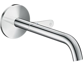 AXOR etgrebsbatteri til indbygning i væg med 220mm forkromet tud, vist på hvid baggrund med fokus på det runde greb og Select-funktion.