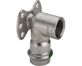 Viega G1 Sanpress Inox 90° dækvinkel i rustfrit stål med 22 mm presfitting og 3/4" Rp gevindmuffe, monteringsplade med huller.