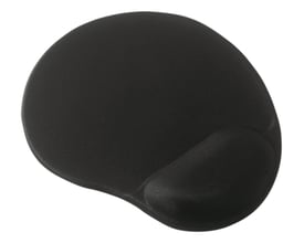 Matting Sort musmåtte med ergonomisk geléfyldt håndledsstøtte, der måler 230x260x25mm.