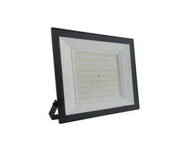 V-TAC 100W LED projektør i sort aluminium med en justerbar monteringsfod, vist på hvid baggrund.