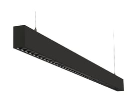 SG Armaturen Inspire 1200 LED armatur i sort, med synlige kubiske reflektorer, ophængt i tynde wirer.