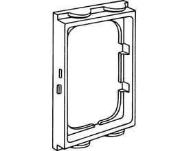 Detaljeret vinkel af Hager Fuga 1RF ramme til BRN kanal, viser rammetypen og dens konstruktion i perlegrå plast.