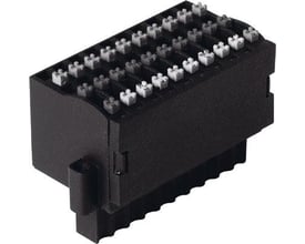 Festo stik PS1-SAC31-30POL+LED, 3-rækket med 30 terminaler, hvide og grå fjedertilslutninger på sort plasthus.