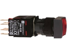 Schneider Electric Harmony style 6, rød, planforsænket lampetryk med Ø16 mm hoved og mærkning.